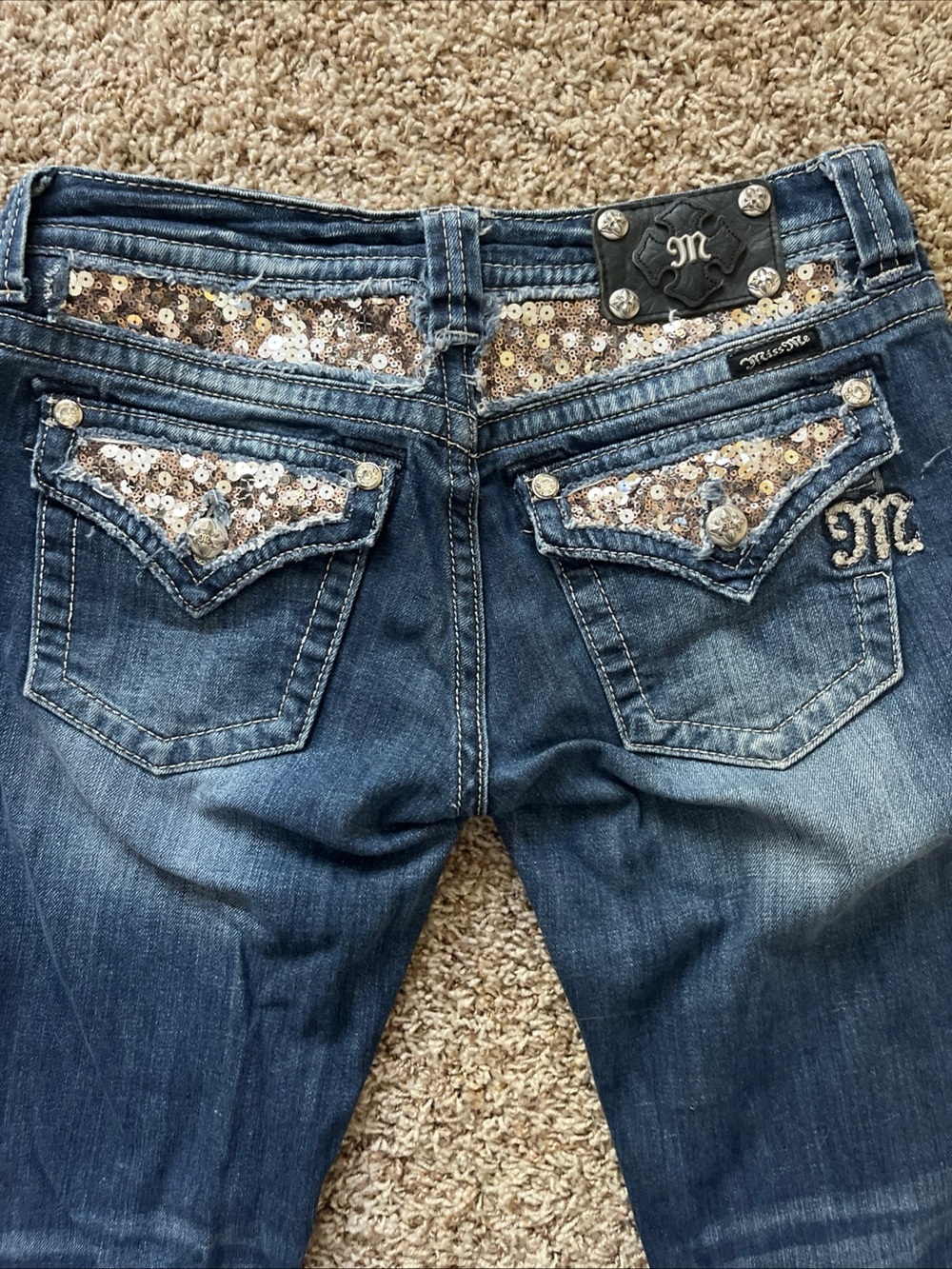 Miss Me Boot Cut Jeans 29x32 with  Sequin Pocket Trim JE5731BX